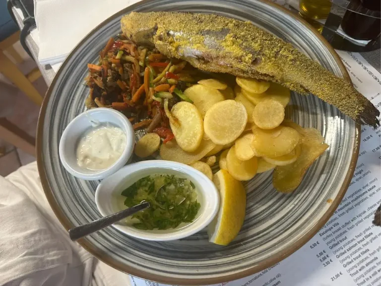 Trout in cornmeal with side dish